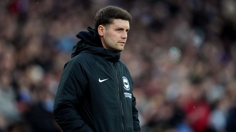 Brighton boss Fabian Hurzeler on the sidelines as his team drew 2-2 with Aston Villa