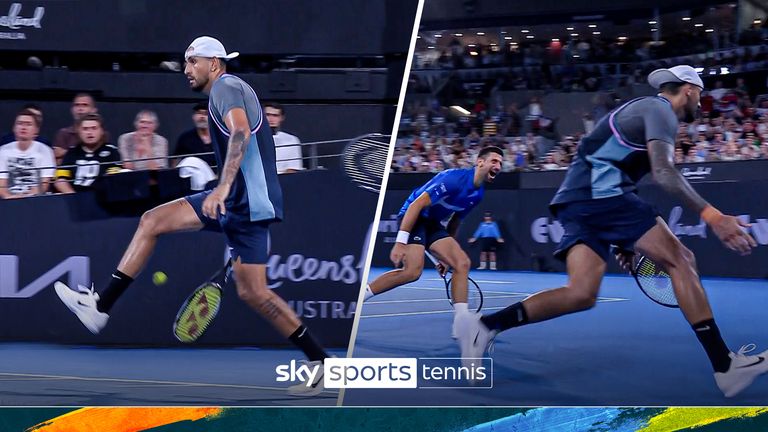 Nick Kyrgios hits tweener lob with Novak Djokovic